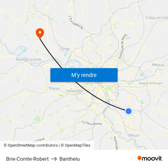 Brie-Comte-Robert to Banthelu map