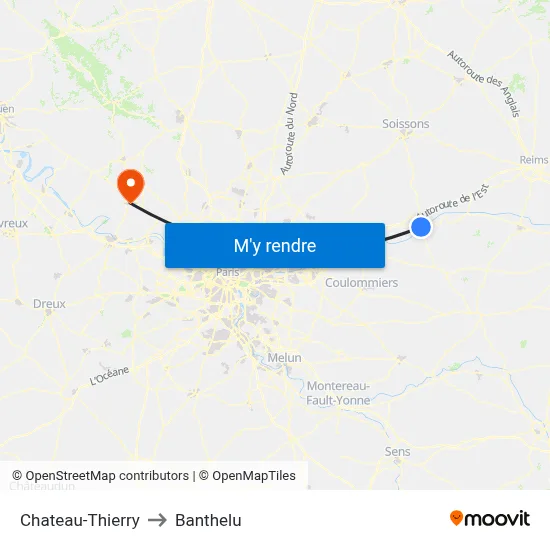Chateau-Thierry to Banthelu map
