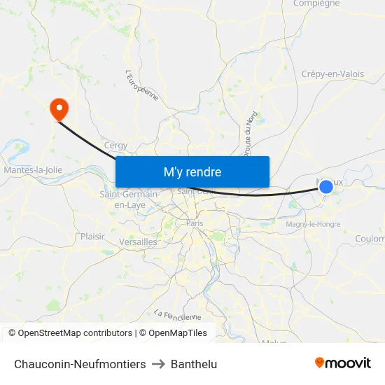 Chauconin-Neufmontiers to Banthelu map