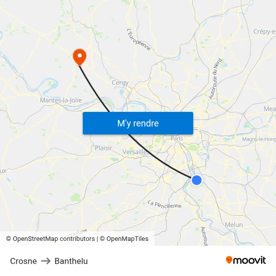 Crosne to Banthelu map