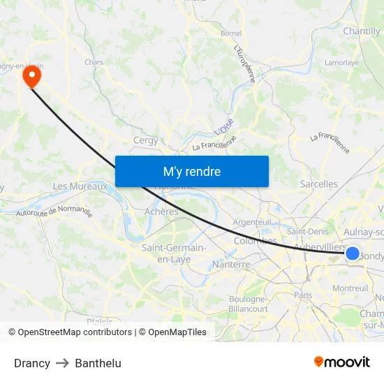 Drancy to Banthelu map
