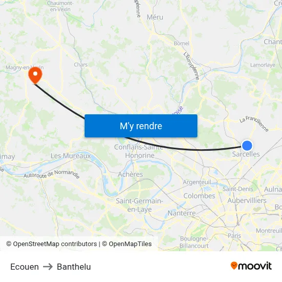 Ecouen to Banthelu map