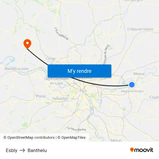 Esbly to Banthelu map