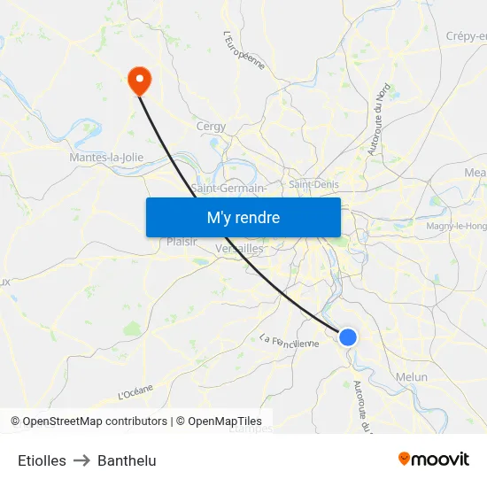 Etiolles to Banthelu map