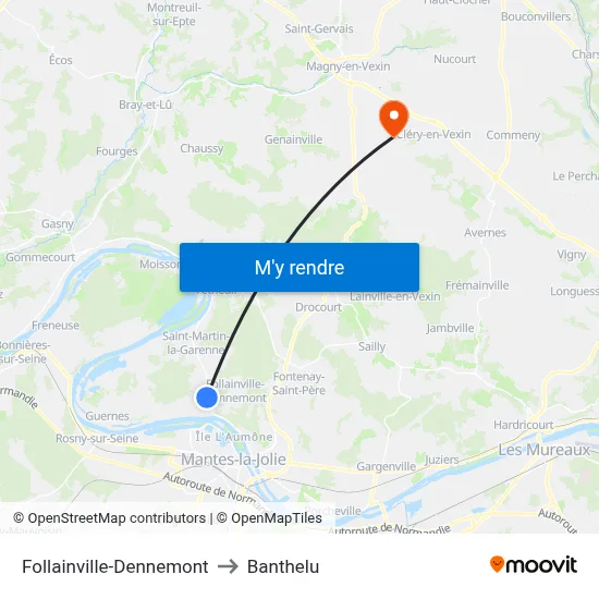 Follainville-Dennemont to Banthelu map