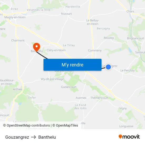 Gouzangrez to Banthelu map