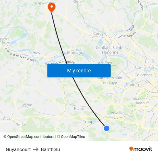 Guyancourt to Banthelu map