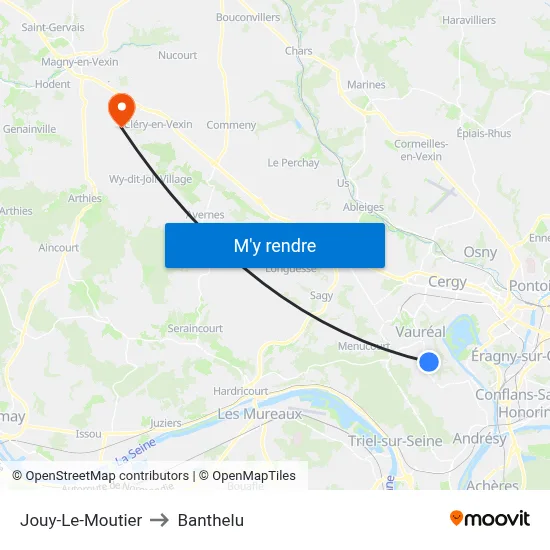 Jouy-Le-Moutier to Banthelu map