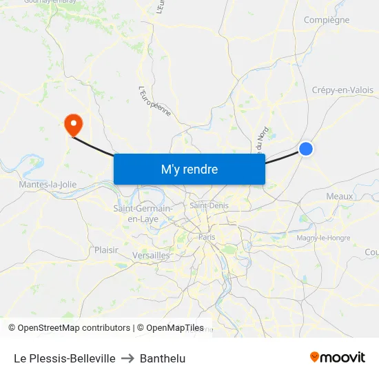 Le Plessis-Belleville to Banthelu map