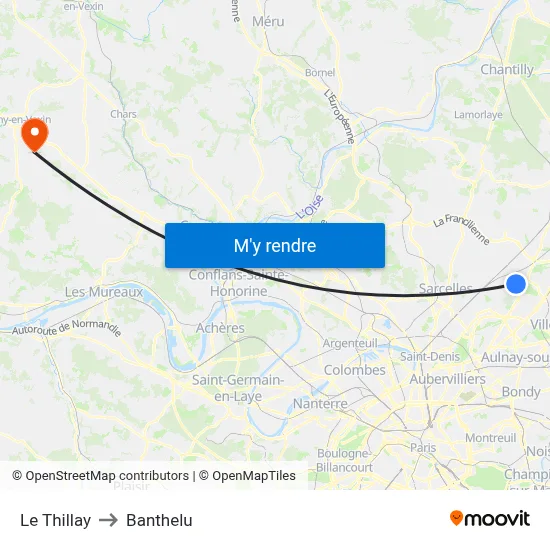 Le Thillay to Banthelu map