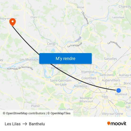 Les Lilas to Banthelu map