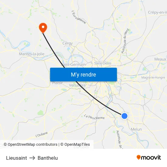 Lieusaint to Banthelu map