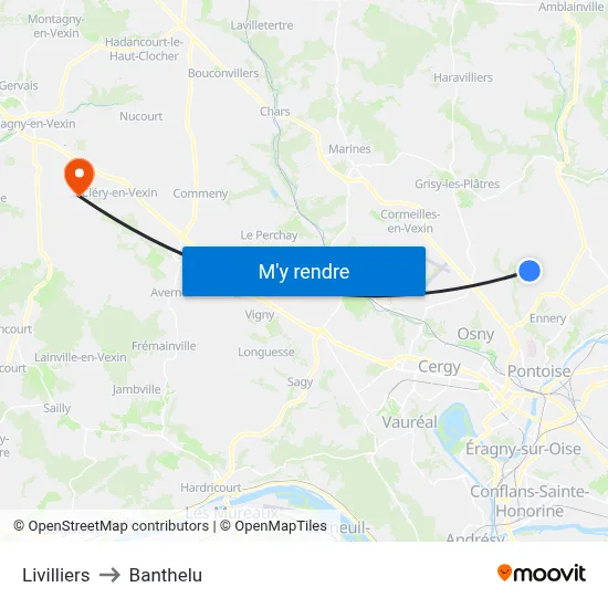 Livilliers to Banthelu map