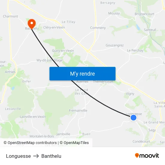 Longuesse to Banthelu map