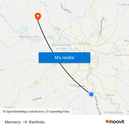 Mennecy to Banthelu map