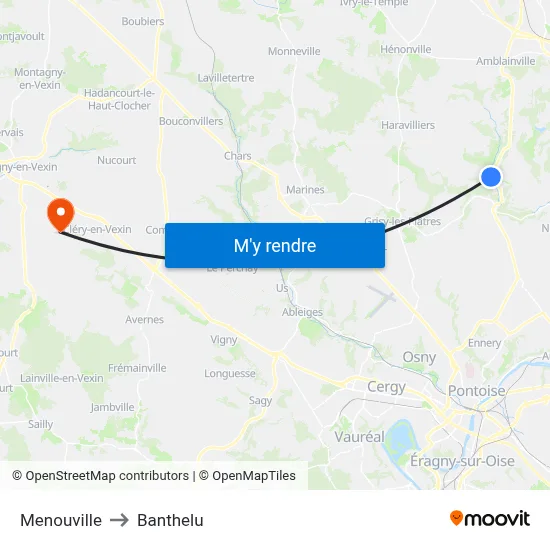Menouville to Banthelu map