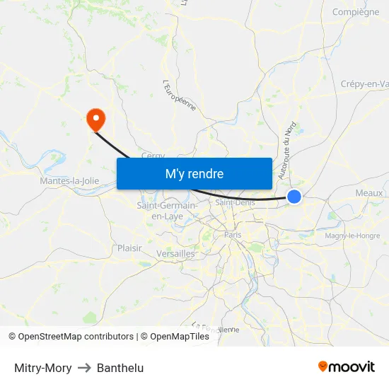 Mitry-Mory to Banthelu map