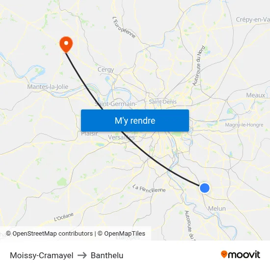 Moissy-Cramayel to Banthelu map