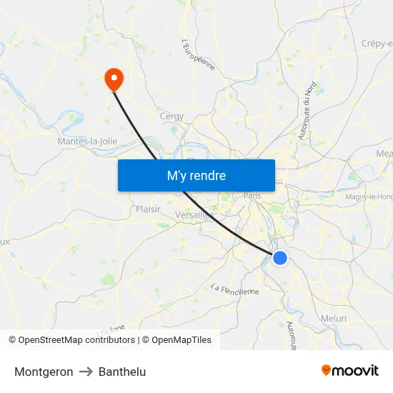 Montgeron to Banthelu map