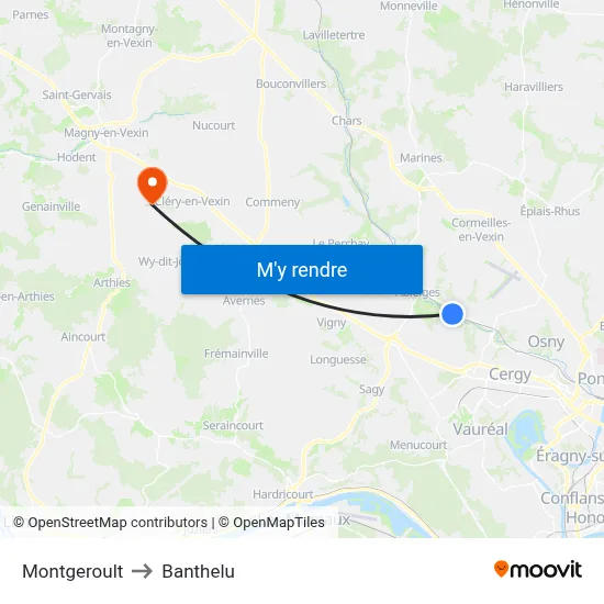 Montgeroult to Banthelu map