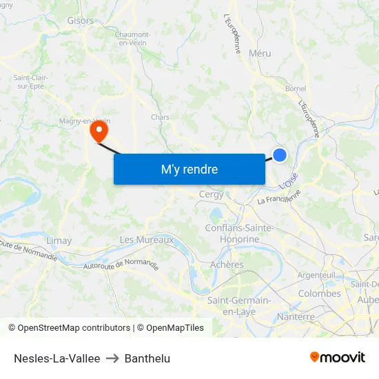 Nesles-La-Vallee to Banthelu map