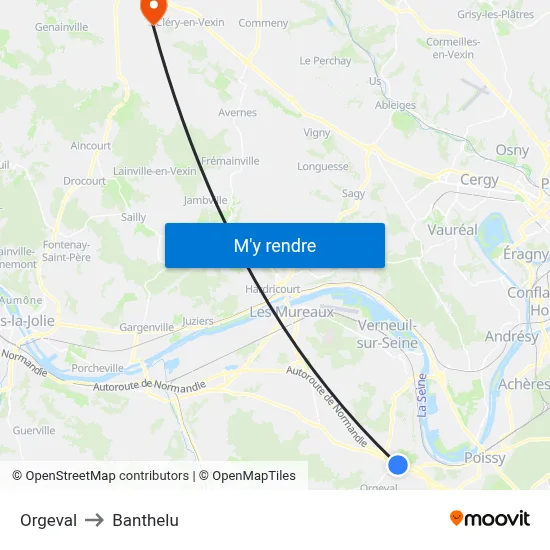 Orgeval to Banthelu map