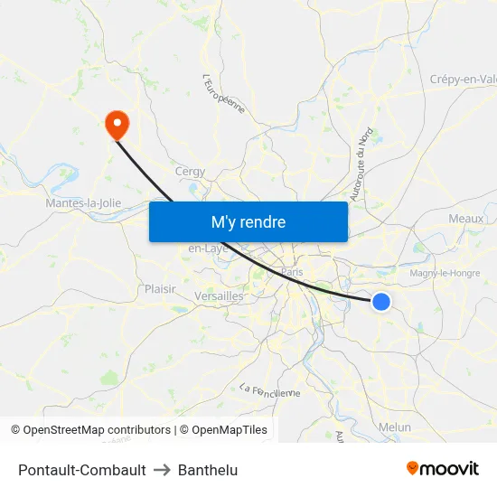 Pontault-Combault to Banthelu map