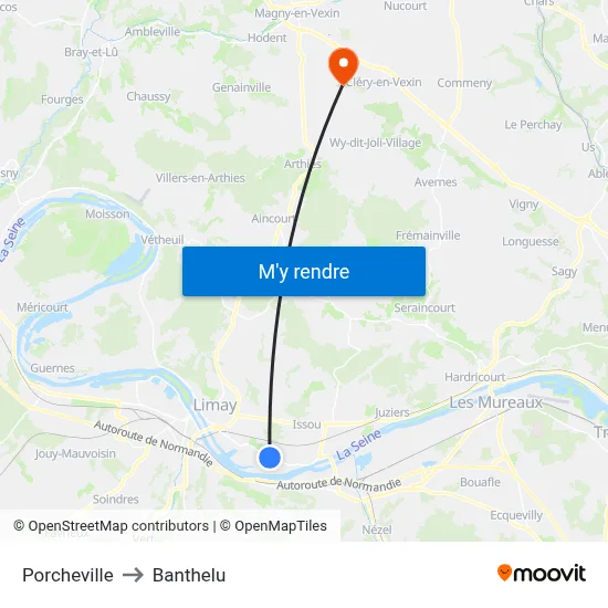 Porcheville to Banthelu map