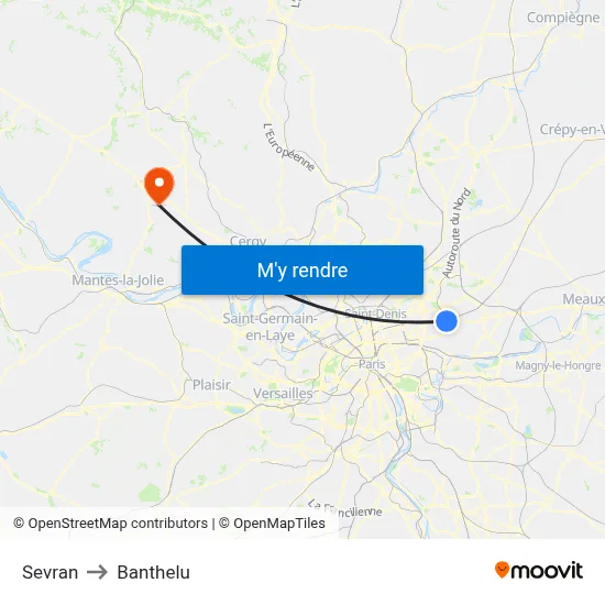 Sevran to Banthelu map