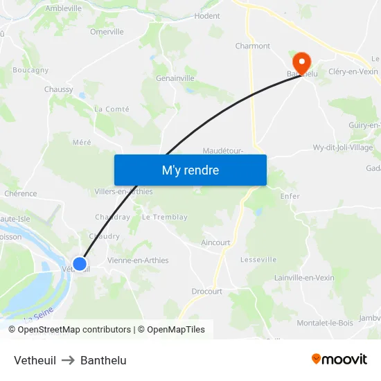 Vetheuil to Banthelu map