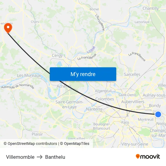 Villemomble to Banthelu map
