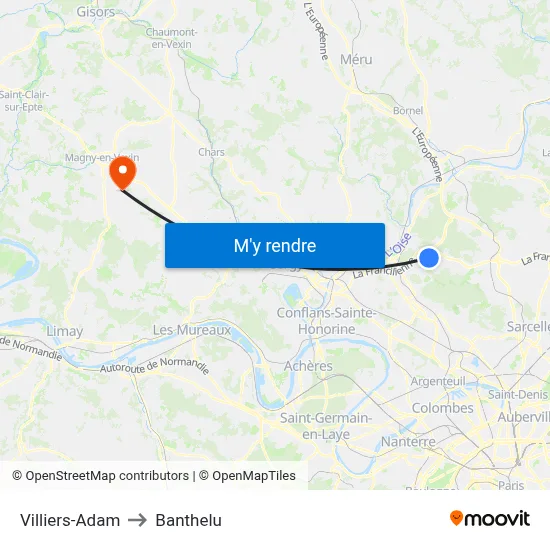 Villiers-Adam to Banthelu map