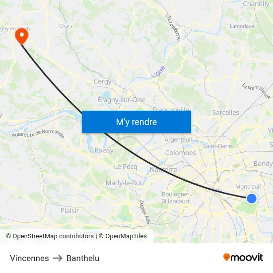 Vincennes to Banthelu map