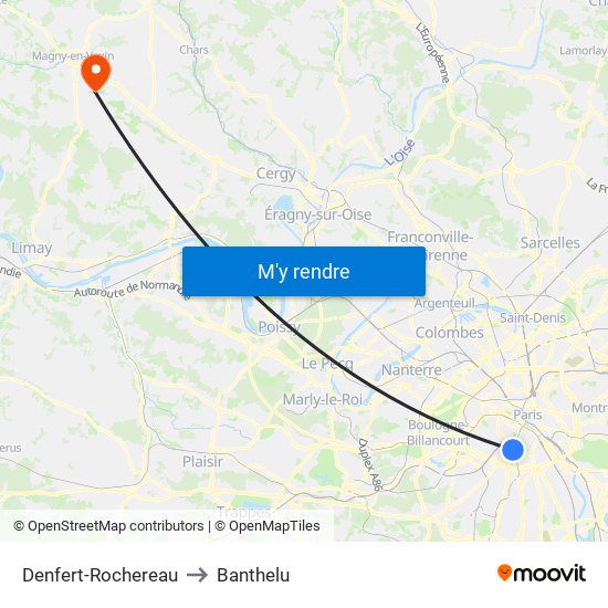 Denfert-Rochereau to Banthelu map