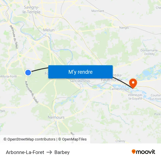 Arbonne-La-Foret to Barbey map