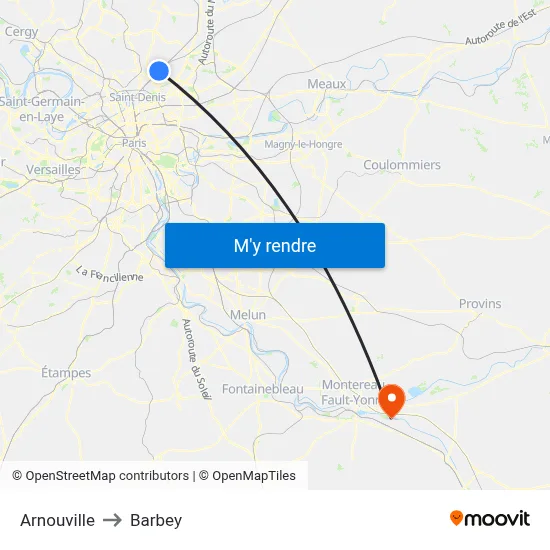 Arnouville to Barbey map
