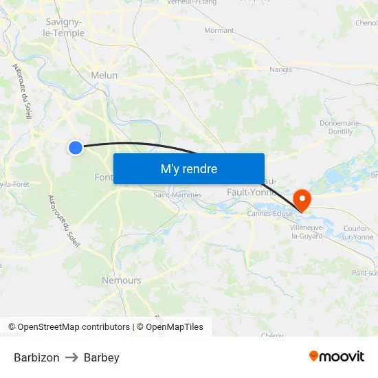Barbizon to Barbey map