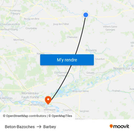 Beton-Bazoches to Barbey map