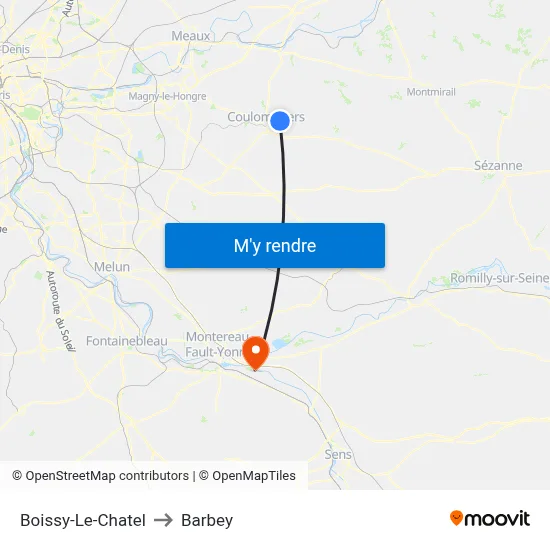 Boissy-Le-Chatel to Barbey map
