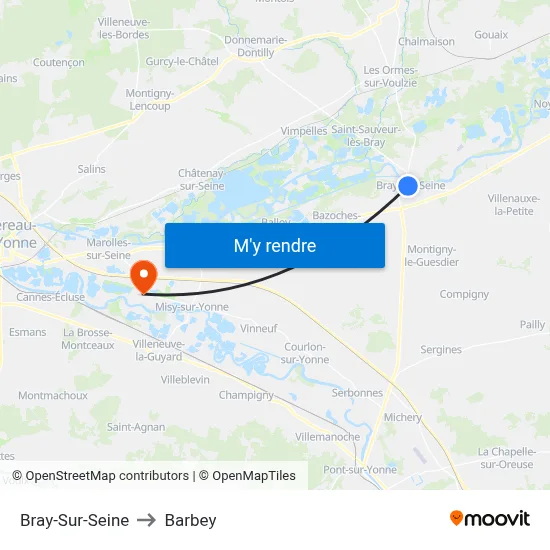Bray-Sur-Seine to Barbey map