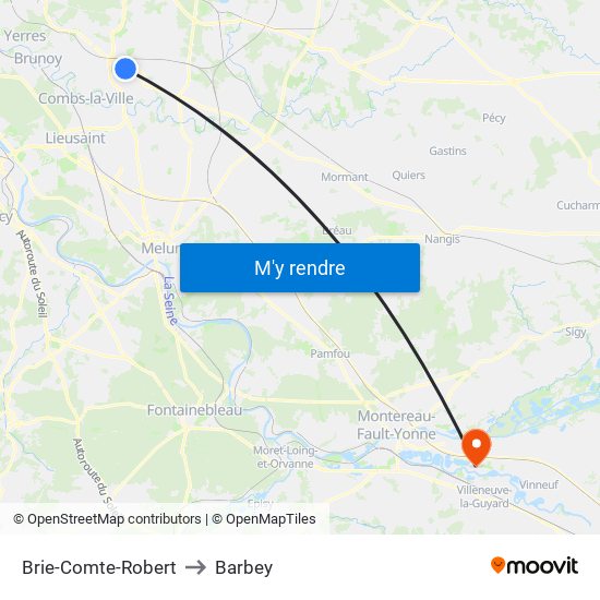 Brie-Comte-Robert to Barbey map