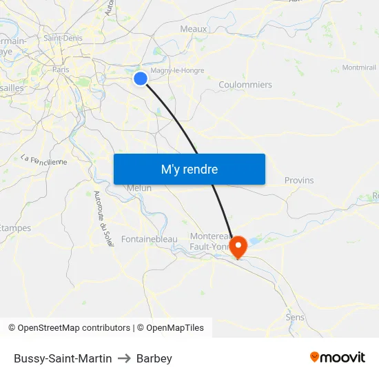 Bussy-Saint-Martin to Barbey map