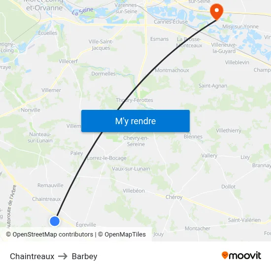 Chaintreaux to Barbey map