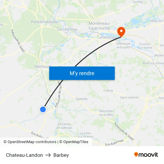 Chateau-Landon to Barbey map
