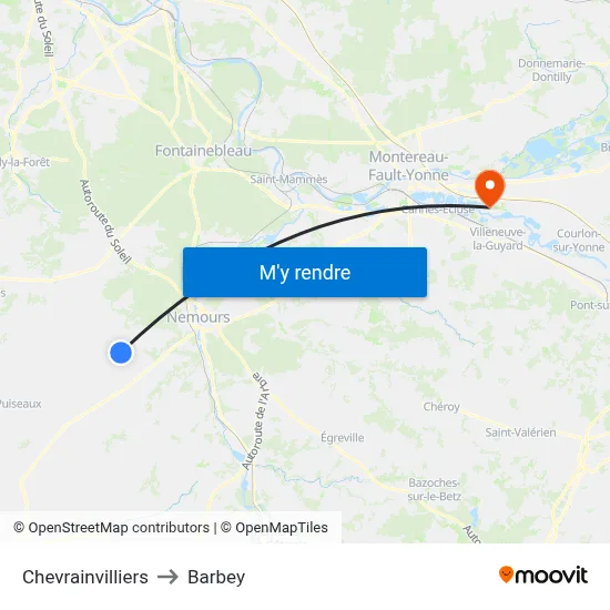 Chevrainvilliers to Barbey map