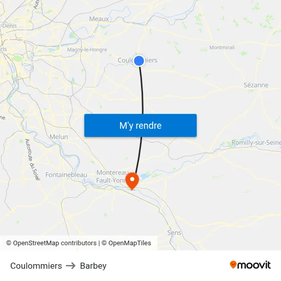 Coulommiers to Barbey map