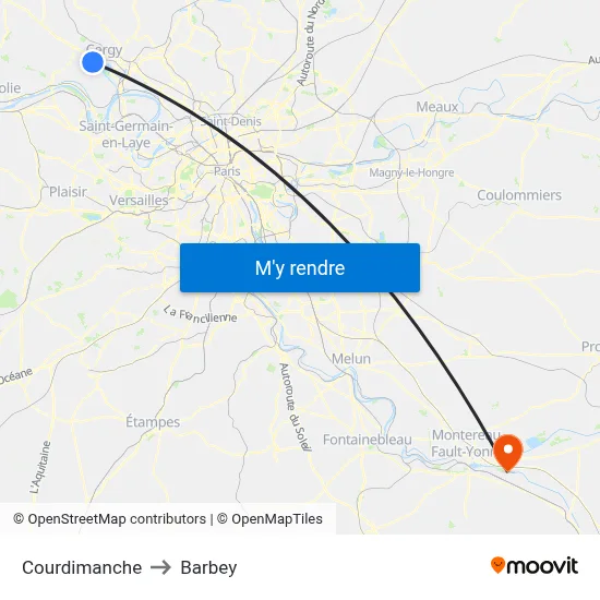 Courdimanche to Barbey map