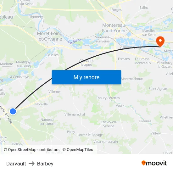 Darvault to Barbey map