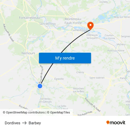 Dordives to Barbey map