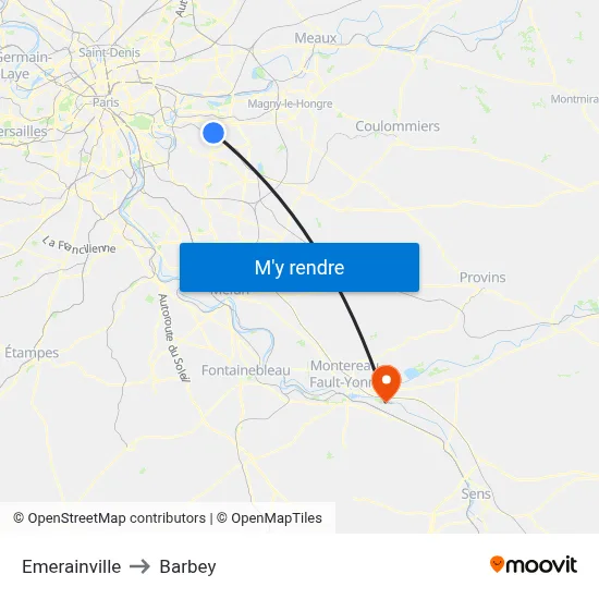 Emerainville to Barbey map
